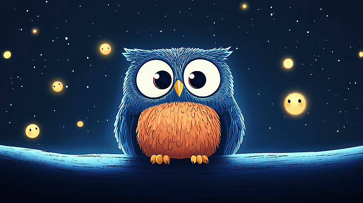 JPG 응시 별 동물캐릭터 일러스트 자연 밤하늘 풍경 사람없음 고요 나뭇가지 야간 올빼미 별빛 국내일러스트 일러캐릭터 AI일러스트 AI콘텐츠 자연요소 나무 동물 캐릭터 시선 조류 하늘 빛 생태계 파일형식