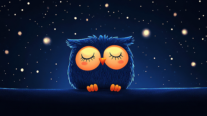 JPG 별 동물캐릭터 일러스트 자연 밤하늘 풍경 사람없음 눈감음 고요 야간 올빼미 국내일러스트 일러캐릭터 AI일러스트 AI콘텐츠 자연요소 동물 캐릭터 모션 조류 하늘 생태계 파일형식