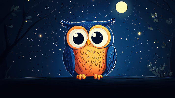 JPG 별 동물캐릭터 일러스트 자연 밤하늘 나뭇잎 풍경 사람없음 고요 나뭇가지 야간 달빛 올빼미 국내일러스트 일러캐릭터 AI일러스트 AI콘텐츠 자연요소 나무 동물 캐릭터 잎 조류 하늘 달 생태계 파일형식
