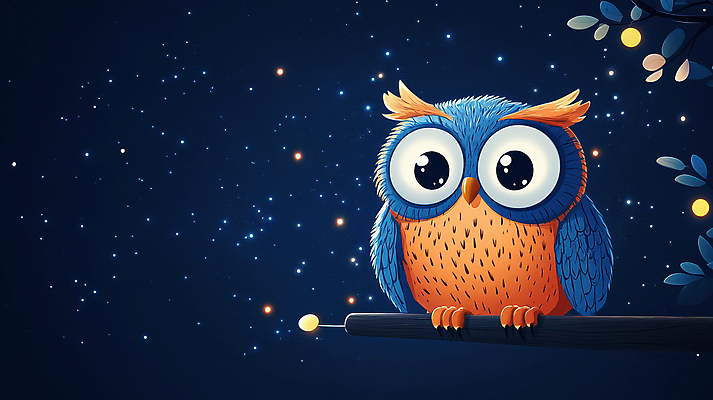 JPG 별 동물캐릭터 일러스트 자연 밤하늘 나뭇잎 풍경 사람없음 어둠 고요 나뭇가지 야간 올빼미 별빛 국내일러스트 일러캐릭터 AI일러스트 AI콘텐츠 자연요소 나무 동물 캐릭터 잎 조류 하늘 빛 생태계 파일형식