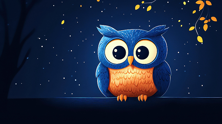 JPG 별 동물캐릭터 일러스트 자연 밤하늘 나뭇잎 풍경 사람없음 고요 나뭇가지 야간 올빼미 국내일러스트 일러캐릭터 AI일러스트 AI콘텐츠 자연요소 나무 동물 캐릭터 잎 조류 하늘 생태계 파일형식