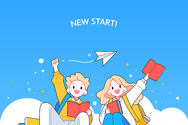 학생 여자 남자 교복 가방 일러스트 청소년 하늘 새출발 미소 웃음 들기 두명 책 파란색 반짝임 독서 필기구 손들기 에너지 종이비행기 활기 십대만 국내일러스트 AI파일 잡화 옷 컬러 컨셉 모션 문구용품 새로움 표정 사람 출발 종이접기 파일형식 벡터