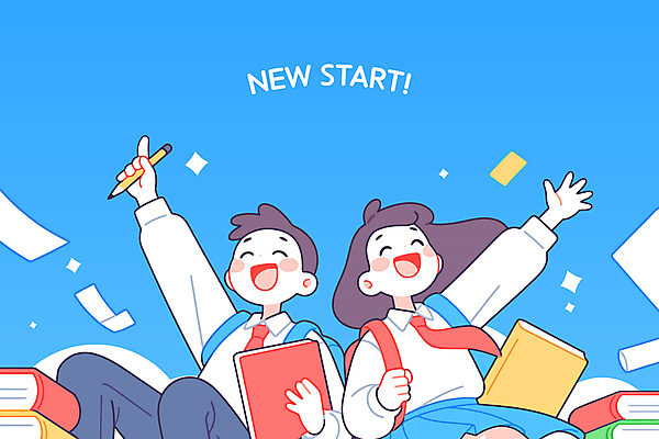 학생 여자 남자 교복 가방 일러스트 청소년 하늘 새출발 미소 웃음 들기 두명 책 파란색 필기구 손들기 에너지 종이비행기 열정 활기 책더미 십대만 국내일러스트 AI파일 잡화 옷 감정 컬러 컨셉 모션 문구용품 새로움 표정 사람 출발 종이접기 무더기 파일형식 벡터