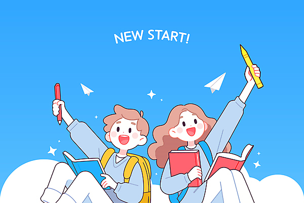 학생 여자 남자 교복 가방 일러스트 청소년 하늘 새출발 미소 웃음 들기 두명 책 파란색 반짝임 필기구 손들기 에너지 종이비행기 활기 십대만 국내일러스트 AI파일 잡화 옷 컬러 컨셉 모션 문구용품 새로움 표정 사람 출발 종이접기 파일형식 벡터