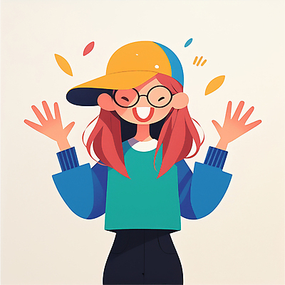 JPG 모자 여자 행복 안경 어린이 일러스트 한명 웃음 소녀 상반신 손들기 즐거움 긍정적 소녀한명만 국내일러스트 AI일러스트 AI콘텐츠 1 잡화 감정 모션 표정 사람 여자한명만 소녀만 파일형식