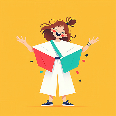 JPG 전신 여자 행복 어린이 가방 일러스트 팔벌리기 한명 웃음 소녀 즐거움 긍정적 소녀한명만 국내일러스트 AI일러스트 AI콘텐츠 1 잡화 감정 모션 표정 사람 여자한명만 소녀만 파일형식