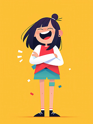 JPG 전신 여자 행복 어린이 일러스트 한명 웃음 소녀 팔짱 즐거움 긍정적 소녀한명만 국내일러스트 AI일러스트 AI콘텐츠 1 감정 모션 표정 사람 여자한명만 소녀만 파일형식