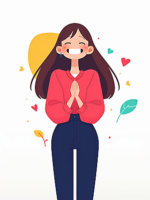 JPG 여자 행복 어린이 일러스트 나뭇잎 한명 웃음 소녀 상반신 하트 수줍음 즐거움 손모으기 긍정적 소녀한명만 국내일러스트 AI일러스트 AI콘텐츠 모양 1 감정 잎 표정 사람 손짓 여자한명만 소녀만 파일형식