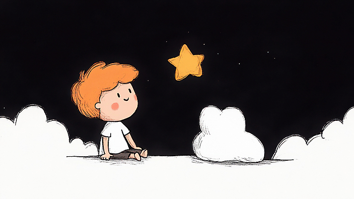 JPG 구름 응시 남자 별 어린이 일러스트 밤하늘 동화 한명 미소 소년 평화 검은색 고요 꿈 감성 소년한명만 국내일러스트 AI일러스트 AI콘텐츠 자연요소 1 시선 컬러 컨셉 하늘 표정 사람 야간 남자한명만 소년만 파일형식