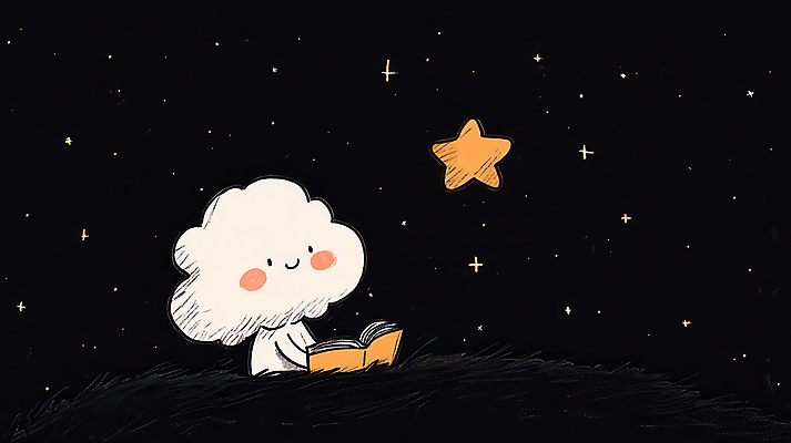 JPG 구름 별 일러스트 밤하늘 동화 사람없음 책 독서 평화 검은색 고요 꿈 감성 교감 국내일러스트 AI일러스트 AI콘텐츠 자연요소 컬러 컨셉 하늘 야간 파일형식