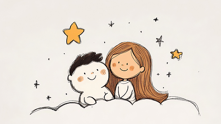 JPG 여자 남자 별 어린이 일러스트 밤하늘 동화 소녀 소년 두명 평화 꿈 잠 편안함 감성 어린이만 국내일러스트 AI일러스트 AI콘텐츠 자연요소 컨셉 하늘 사람 감각 야간 파일형식