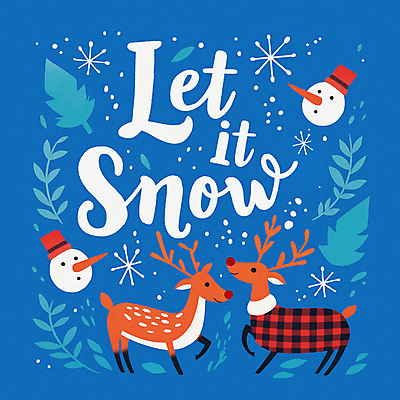 JPG 옷 잎 크리스마스 두마리 겨울 일러스트 눈사람 사슴 눈꽃 사람없음 파란색 루돌프 눈송이 홀리데이 국내일러스트 AI일러스트 AI콘텐츠 식물 계절 기념일 컬러 2 포유류 휴가 눈_날씨 파일형식