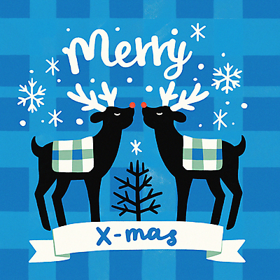 JPG 나무 크리스마스 두마리 겨울 패턴 일러스트 눈꽃 사람없음 파란색 루돌프 눈송이 체크무늬 순록 홀리데이 국내일러스트 AI일러스트 AI콘텐츠 식물 계절 기념일 컬러 2 무늬 휴가 사슴 눈_날씨 파일형식