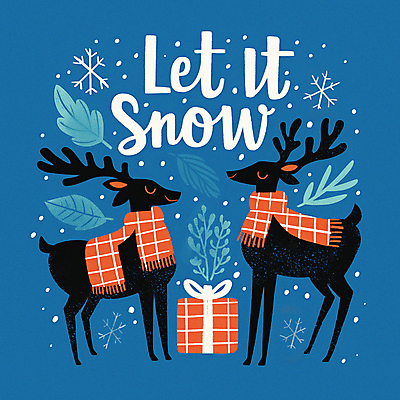 JPG 나무 잎 크리스마스 두마리 겨울 일러스트 눈꽃 미소 사람없음 파란색 선물상자 목도리 루돌프 눈 눈송이 순록 홀리데이 국내일러스트 AI일러스트 AI콘텐츠 자연요소 식물 잡화 계절 기념일 컬러 2 날씨 휴가 사슴 눈_날씨 표정 선물 상자 파일형식