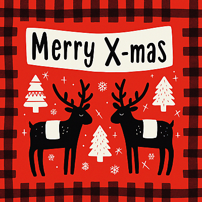 JPG 나무 크리스마스 두마리 겨울 일러스트 눈꽃 사람없음 빨간색 반짝임 크리스마스트리 루돌프 눈송이 체크무늬 순록 홀리데이 국내일러스트 AI일러스트 AI콘텐츠 식물 계절 기념일 컬러 2 무늬 모션 휴가 사슴 눈_날씨 파일형식