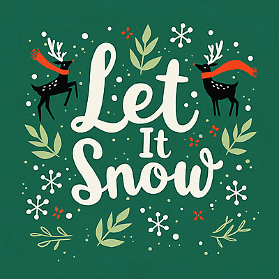 JPG 잎 크리스마스 두마리 겨울 일러스트 눈꽃 사람없음 초록색 목도리 루돌프 눈송이 순록 홀리데이 국내일러스트 AI일러스트 AI콘텐츠 식물 잡화 계절 기념일 컬러 2 휴가 사슴 눈_날씨 파일형식