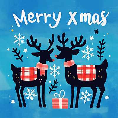 JPG 크리스마스 두마리 겨울 일러스트 사람없음 파란색 선물상자 루돌프 눈 눈송이 체크무늬 순록 홀리데이 국내일러스트 AI일러스트 AI콘텐츠 자연요소 계절 기념일 컬러 2 무늬 날씨 휴가 사슴 눈_날씨 선물 상자 파일형식