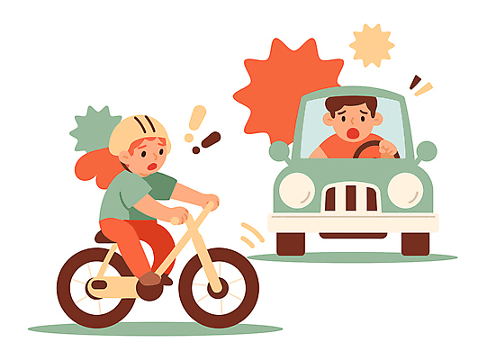 전신 여자 남자 일러스트 자동차 사람 성인 두명 자전거 놀람 운전 느낌표 헬멧 위험 교통사고 사건 당황 성인만 국내일러스트 AI파일 기호 감정 육상교통 컨셉 모션 표정 바이크 보호장비 파일형식 벡터