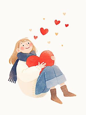 JPG 전신 응시 여자 일러스트 안기 수채화 따뜻함 사랑 한명 미소 앉기 성인 목도리 올려보기 하트 위로 성인여자한명만 정신건강 정신상담 국내일러스트 AI일러스트 AI콘텐츠 모양 1 시선 잡화 감정 모션 표정 건강 사람 치료 여자한명만 성인여자만 파일형식