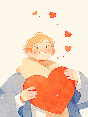 JPG 남자 일러스트 안기 수채화 따뜻함 사랑 한명 들기 상반신 성인 목도리 하트 위로 성인남자한명만 정신건강 정신상담 국내일러스트 AI일러스트 AI콘텐츠 모양 1 잡화 감정 모션 건강 사람 치료 남자한명만 성인남자만 파일형식