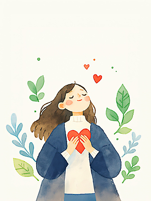 JPG 식물 여자 일러스트 안기 나뭇잎 수채화 따뜻함 사랑 한명 들기 상반신 성인 눈감음 하트 위로 성인여자한명만 정신건강 정신상담 국내일러스트 AI일러스트 AI콘텐츠 모양 1 감정 잎 모션 건강 사람 치료 여자한명만 성인여자만 파일형식