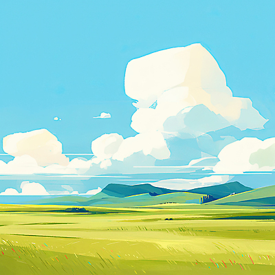 JPG 나무 구름 하늘색 일러스트 자연 하늘 산 풍경 잔디 초원 사람없음 연두색 평화 몽골 국내일러스트 AI일러스트 AI콘텐츠 자연요소 식물 아시아 컨셉 초록색 파란색 생태계 파일형식