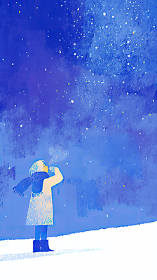 JPG 전신 여자 겨울 일러스트 하늘 한명 성인 파란색 새벽 수증기 감성 눈내림 몽환 성인여자한명만 국내일러스트 AI일러스트 AI콘텐츠 자연요소 1 계절 컬러 컨셉 눈_날씨 사람 여자한명만 성인여자만 파일형식