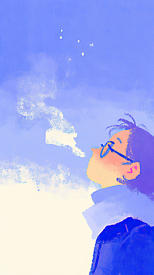 JPG 남자 겨울 일러스트 하늘 한명 상반신 성인 옆모습 파란색 보라색 새벽 수증기 감성 몽환 성인남자한명만 안경낌 국내일러스트 AI일러스트 AI콘텐츠 자연요소 1 계절 안경 뷰포인트 컬러 컨셉 사람 남자한명만 성인남자만 파일형식