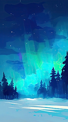JPG 설경 일러스트 자연 밤하늘 풍경 사람없음 파란색 설원 숲 신비 북극 침엽수 오로라 국내일러스트 AI일러스트 AI콘텐츠 나무 컬러 컨셉 겨울 자연현상 하늘 눈_날씨 야간 극지방 생태계 파일형식