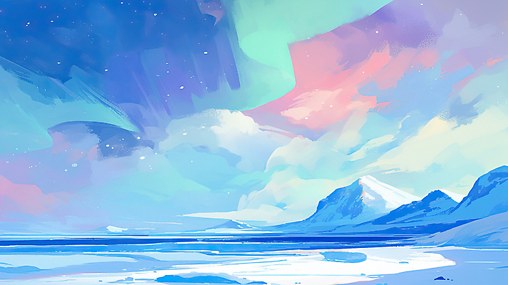 JPG 구름 설경 일러스트 자연 하늘 풍경 사람없음 파란색 설원 신비 북극 오로라 설산 국내일러스트 AI일러스트 AI콘텐츠 자연요소 컬러 컨셉 겨울 자연현상 산 눈_날씨 극지방 생태계 파일형식
