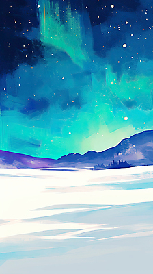 JPG 설경 일러스트 자연 밤하늘 산 풍경 사람없음 설원 신비 북극 오로라 국내일러스트 AI일러스트 AI콘텐츠 컨셉 겨울 자연현상 하늘 눈_날씨 야간 극지방 생태계 파일형식
