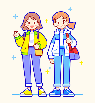 전신 여자 어린이 인물캐릭터 다이어트 가방 일러스트 소녀 두명 캐주얼 반짝임 계획 브이 소녀만 일러캐릭터 AI파일 캐릭터 잡화 옷 컨셉 모션 건강 사람 손짓 여자만 어린이만 파일형식 벡터