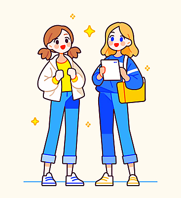 전신 응시 여자 어린이 인물캐릭터 다이어트 가방 일러스트 소녀 두명 캐주얼 친구 반짝임 태블릿 계획 소녀만 일러캐릭터 AI파일 캐릭터 시선 잡화 옷 컨셉 관계 모션 건강 사람 전자제품 스마트기기 여자만 어린이만 파일형식 벡터