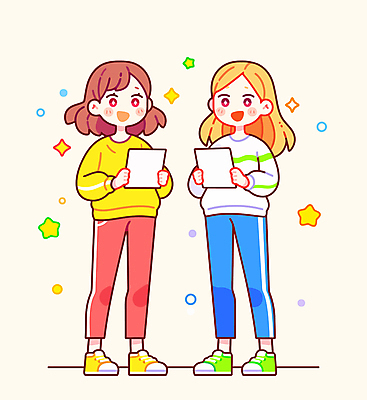 전신 여자 별 종이 어린이 인물캐릭터 다이어트 일러스트 웃음 들기 소녀 두명 캐주얼 반짝임 계획 읽기 소녀만 일러캐릭터 AI파일 자연요소 캐릭터 옷 컨셉 모션 표정 건강 사람 여자만 어린이만 파일형식 벡터