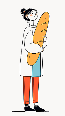 전신 여자 일러스트 안기 한명 미소 성인 바게트 제빵 제빵사 성인여자한명만 국내일러스트 AI파일 직업 1 빵 모션 표정 사람 제과제빵 여자한명만 성인여자만 파일형식 벡터