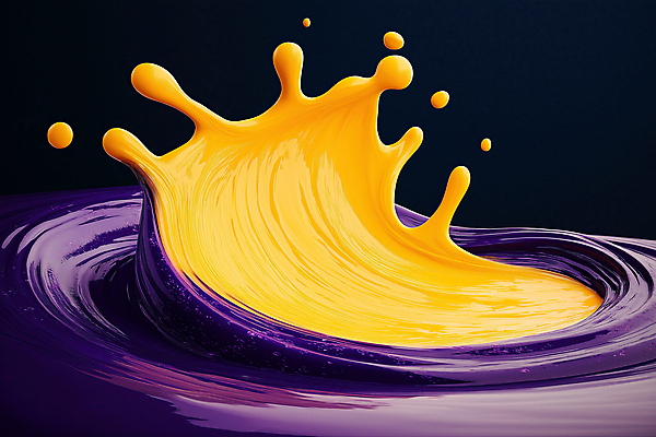 JPG 편집이미지 예술 곡선 사람없음 노란색 보라색 물감 흐름 물방울 액체 혼합 질감 스플래쉬 편집실사 AI컴퓨터그래픽 AI콘텐츠 선 컬러 컨셉 미술도구 CG 파일형식