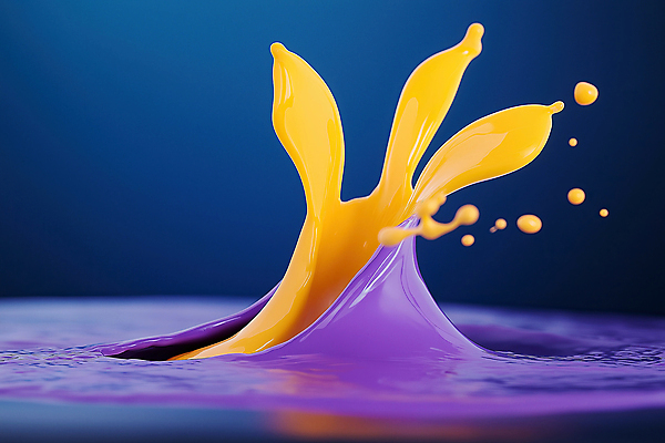 JPG 편집이미지 예술 곡선 사람없음 노란색 보라색 물감 흐름 물방울 액체 혼합 질감 스플래쉬 편집실사 AI컴퓨터그래픽 AI콘텐츠 선 컬러 컨셉 미술도구 CG 파일형식