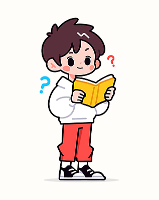 전신 남자 어린이 인물캐릭터 생각 일러스트 상상 한명 들기 소년 책 캐주얼 독서 물음표 읽기 호기심 소년한명만 일러캐릭터 AI파일 캐릭터 1 기호 옷 감정 컨셉 모션 사람 남자한명만 소년만 파일형식 벡터