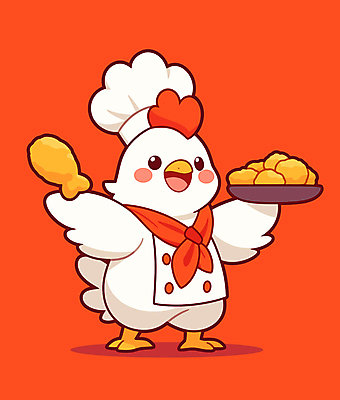 접시 음식 일러스트 요리사모자 요리 웃음 들기 사람없음 빨간색 반짝임 귀여움 요리사 스카프 프라이드치킨 조리복 닭캐릭터 일러캐릭터 AI파일 직업 캐릭터 모자_잡화 식기 컬러 동물캐릭터 컨셉 유니폼 모션 표정 목도리 치킨 닭 파일형식 벡터