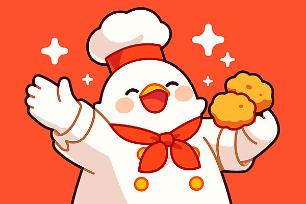 음식 일러스트 요리사모자 요리 웃음 들기 사람없음 빨간색 반짝임 손들기 귀여움 요리사 스카프 프라이드치킨 만세 조리복 닭캐릭터 일러캐릭터 AI파일 직업 캐릭터 모자_잡화 컬러 동물캐릭터 컨셉 유니폼 모션 표정 목도리 치킨 닭 파일형식 벡터