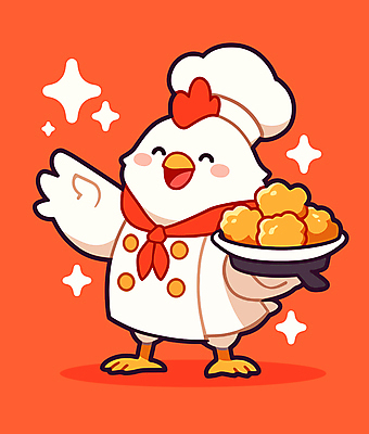 접시 음식 일러스트 요리사모자 요리 웃음 들기 사람없음 빨간색 반짝임 귀여움 요리사 스카프 프라이드치킨 조리복 닭캐릭터 일러캐릭터 AI파일 직업 캐릭터 모자_잡화 식기 컬러 동물캐릭터 컨셉 유니폼 모션 표정 목도리 치킨 닭 파일형식 벡터