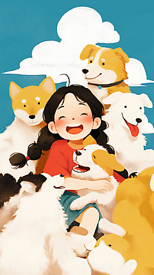 JPG 구름 여자 행복 어린이 여러마리 일러스트 포옹 하늘 사랑 한명 미소 웃음 소녀 귀여움 기쁨 강아지 포근함 힐링 포위 소녀한명만 국내일러스트 AI일러스트 AI콘텐츠 자연요소 1 감정 다수 컨셉 안기 모션 표정 사람 반려동물 감각 개 여자한명만 소녀만 파일형식