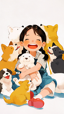 JPG 여자 행복 어린이 여러마리 일러스트 포옹 사랑 한명 미소 웃음 소녀 귀여움 강아지 포근함 즐거움 힐링 포위 소녀한명만 국내일러스트 AI일러스트 AI콘텐츠 1 감정 다수 컨셉 안기 모션 표정 사람 반려동물 감각 개 여자한명만 소녀만 파일형식