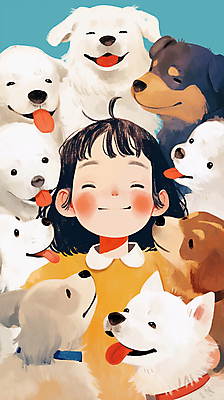 JPG 여자 행복 어린이 여러마리 일러스트 포옹 사랑 한명 미소 웃음 소녀 귀여움 강아지 포근함 즐거움 힐링 포위 소녀한명만 국내일러스트 AI일러스트 AI콘텐츠 1 감정 다수 컨셉 안기 모션 표정 사람 반려동물 감각 개 여자한명만 소녀만 파일형식