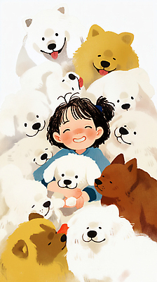 JPG 여자 행복 어린이 여러마리 일러스트 포옹 사랑 한명 미소 웃음 소녀 귀여움 강아지 포근함 즐거움 힐링 포위 소녀한명만 국내일러스트 AI일러스트 AI콘텐츠 1 감정 다수 컨셉 안기 모션 표정 사람 반려동물 감각 개 여자한명만 소녀만 파일형식