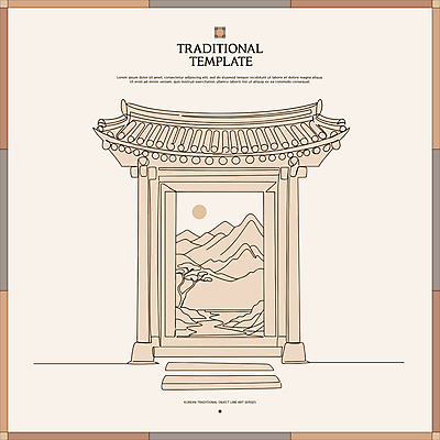 한국전통 전통 라인일러스트 일러스트 출입구 기와 풍경 사람없음 라인아트 대문 베이지색 국내일러스트 AI파일 선 컬러 한국 문 파일형식 벡터