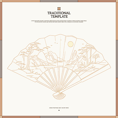 한국전통 전통 라인일러스트 일러스트 풍경 사람없음 장식 부채 라인아트 전통부채 산수화 고풍 베이지색 국내일러스트 AI파일 선 컬러 한국 동양화 파일형식 벡터
