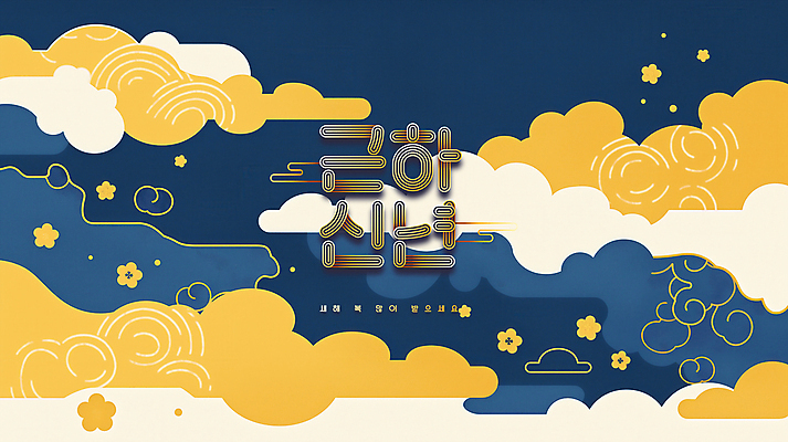 PSD 구름 편집이미지 한국문화 한국전통 전통 꽃 문화 추상 근하신년 새해 사람없음 파란색 노란색 전통문양 새해인사 을사년 이미지편집 자연요소 식물 동양문화 문양 컬러 무늬 한국 인사 파일형식 2025년