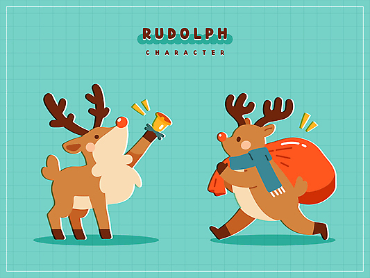 캐릭터 잡화 기념일 컬러 컨셉 크리스마스 포유류 모션 휴가 사슴 이벤트 종 자루 파일형식 벡터 목도리 선물자루 보따리 루돌프 홀리데이 스티커 귀여움 그림자 들기 리본 징글벨 걷기 갈색 초록색 AI파일 일러캐릭터 일러스트 사람없음