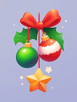 JPG 별 리본 잎 크리스마스장식 크리스마스 일러스트 선물 사람없음 장식 컬러풀 오너먼트 국내일러스트 AI일러스트 AI콘텐츠 자연요소 식물 기념일 컬러 파일형식